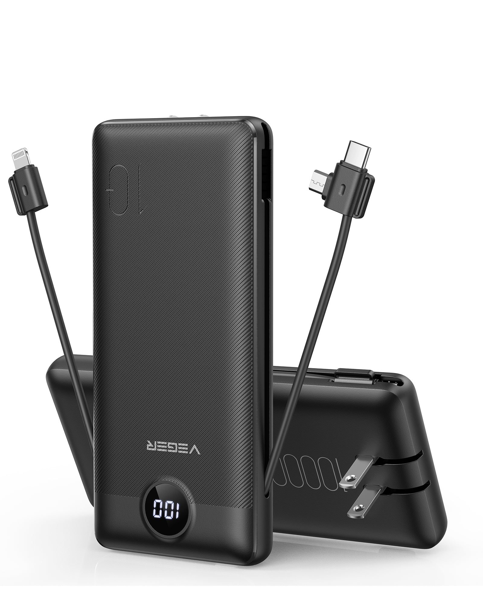 VEGER Portable Charger with Built-in Cables